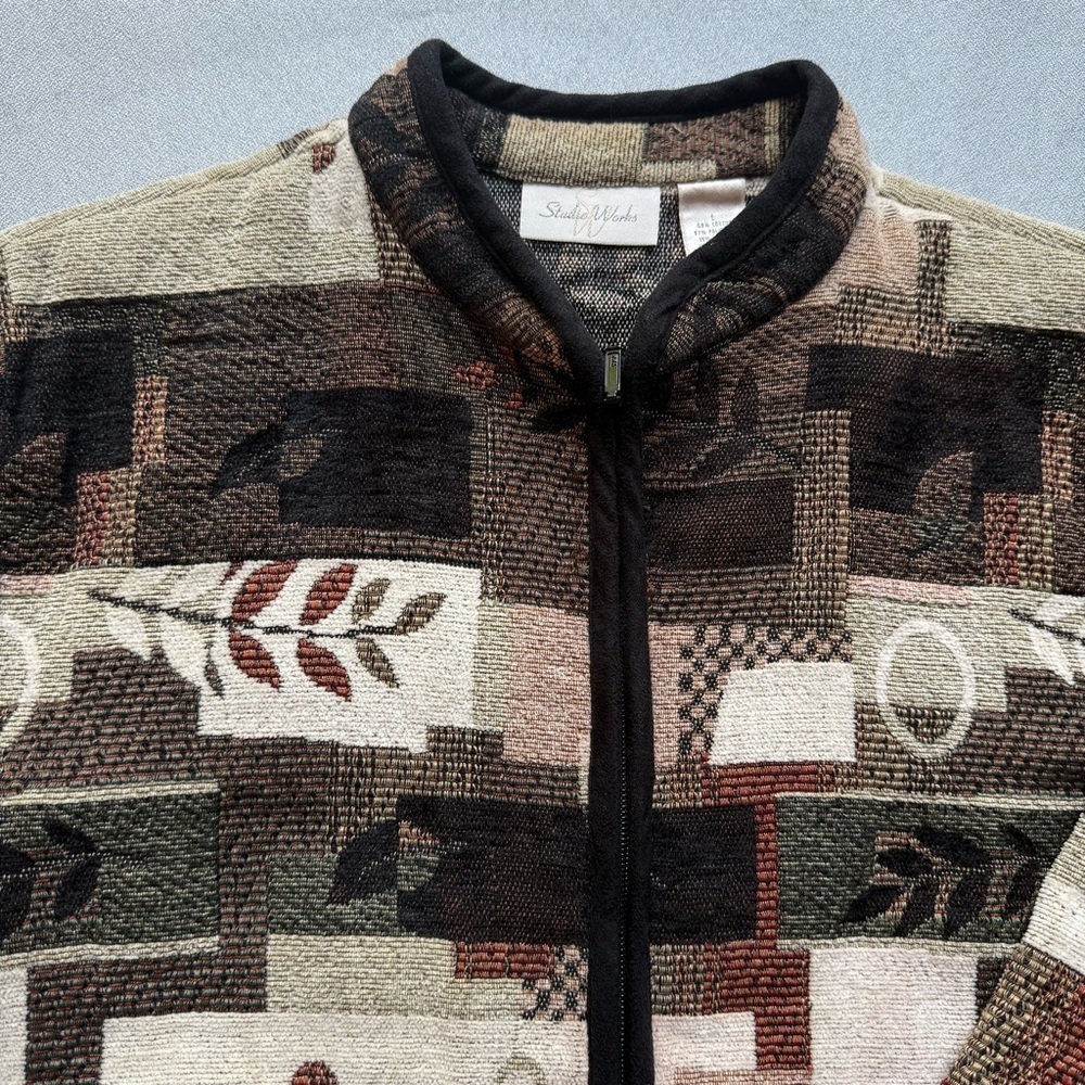 Vintage Studio Works Women's Tapestry Full Zip Jacket Leaf Fall Brown L - Picture 2 of 6